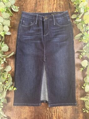 Black Orchid Dark Blue Denim Midi Skirt with Front Slit
